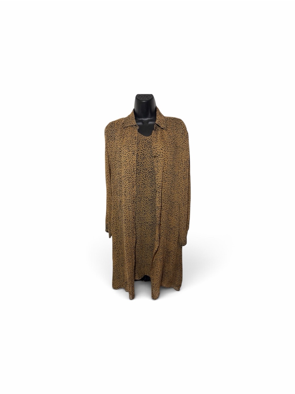 Robbie Bee Tan and Black Sleeveless Printed Shift 100% silk dress and duster